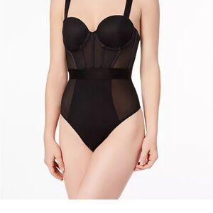 Black DKNY Sheer Mesh Thong Bodysuit 34C